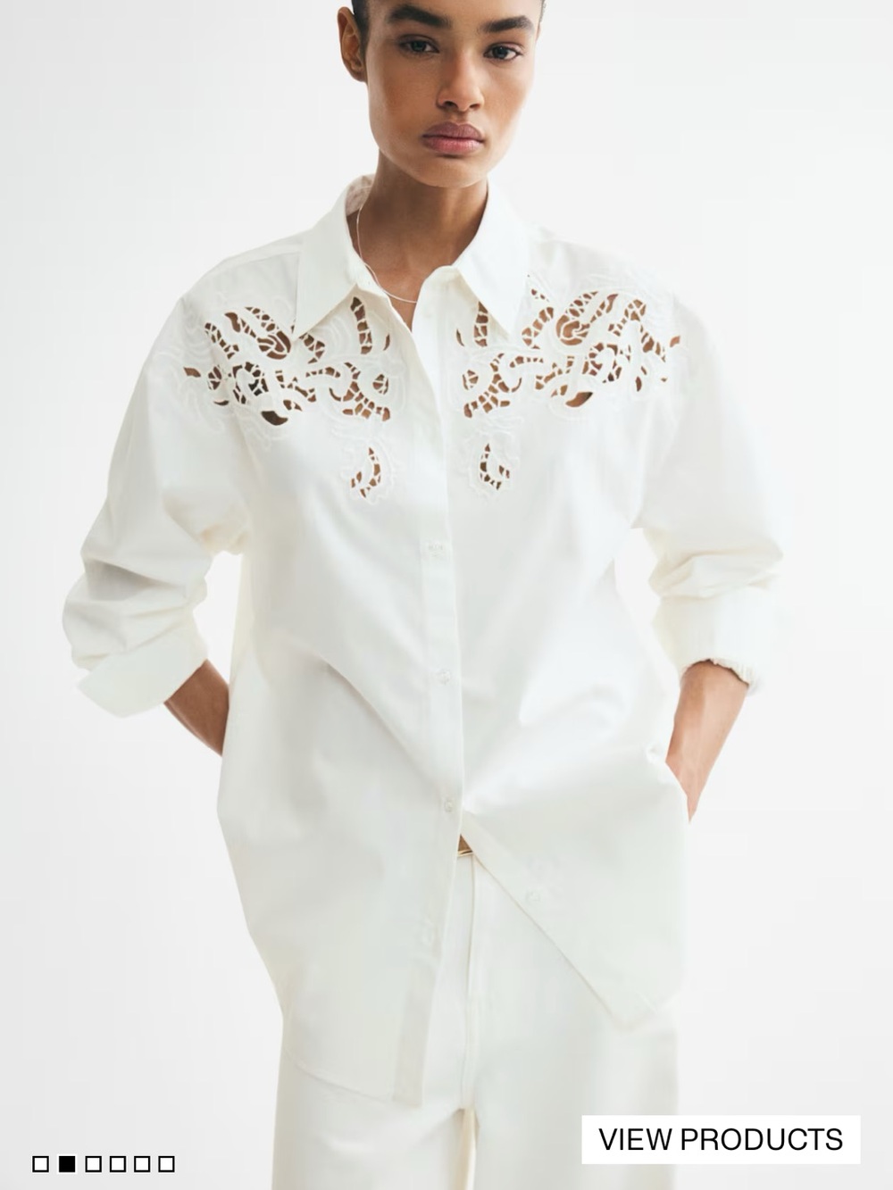 H&M Women's oversized shirt with White Eyelet embroidery size M